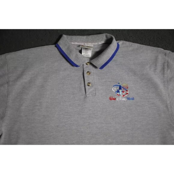 Vintage Walt Disney World Polo Shirt Mens L Gray Magic Kingdom Logo Embroidered - Picture 2 of 8